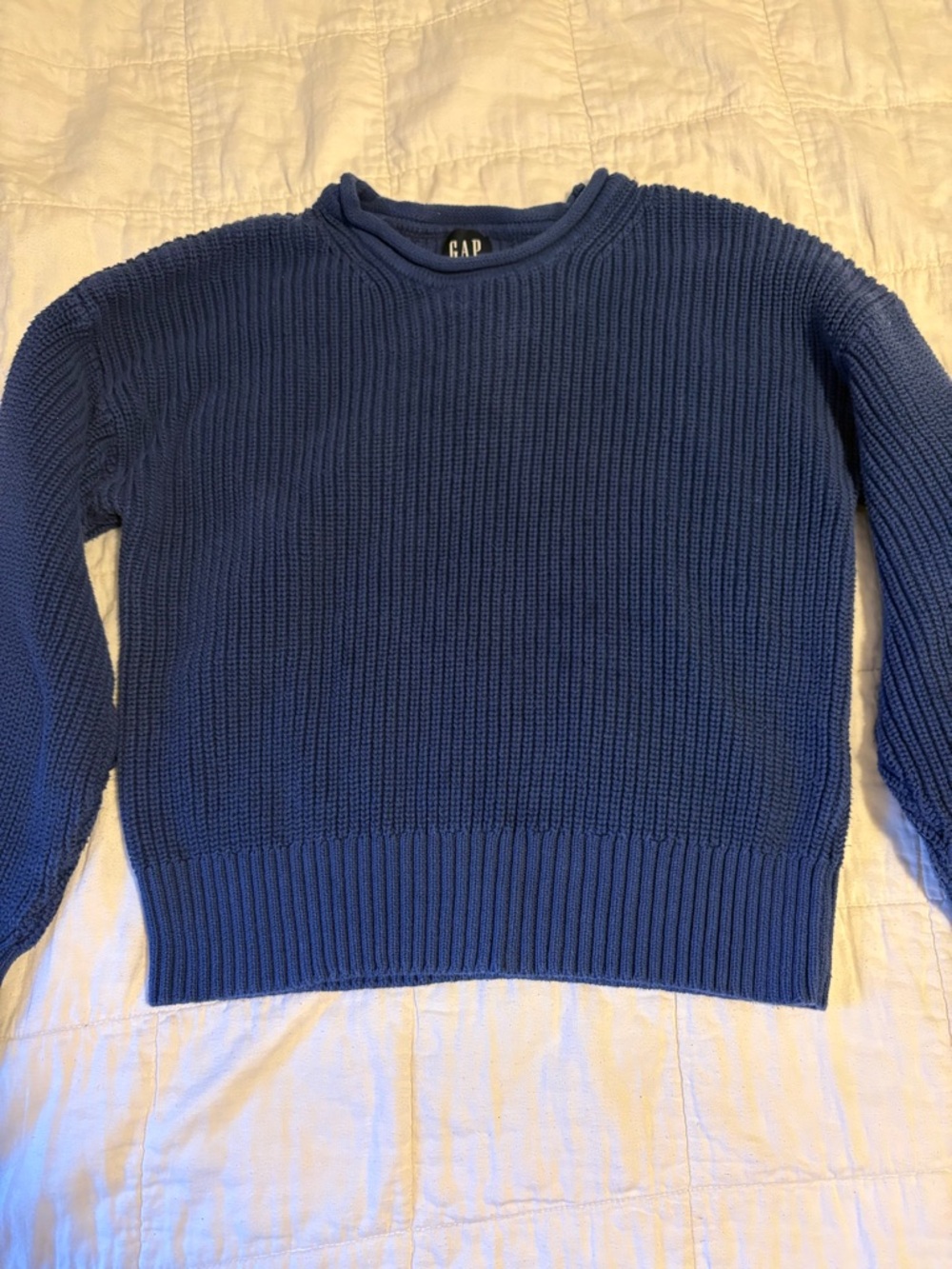 GAP Women's Blue Ribbed Crewneck Sweater